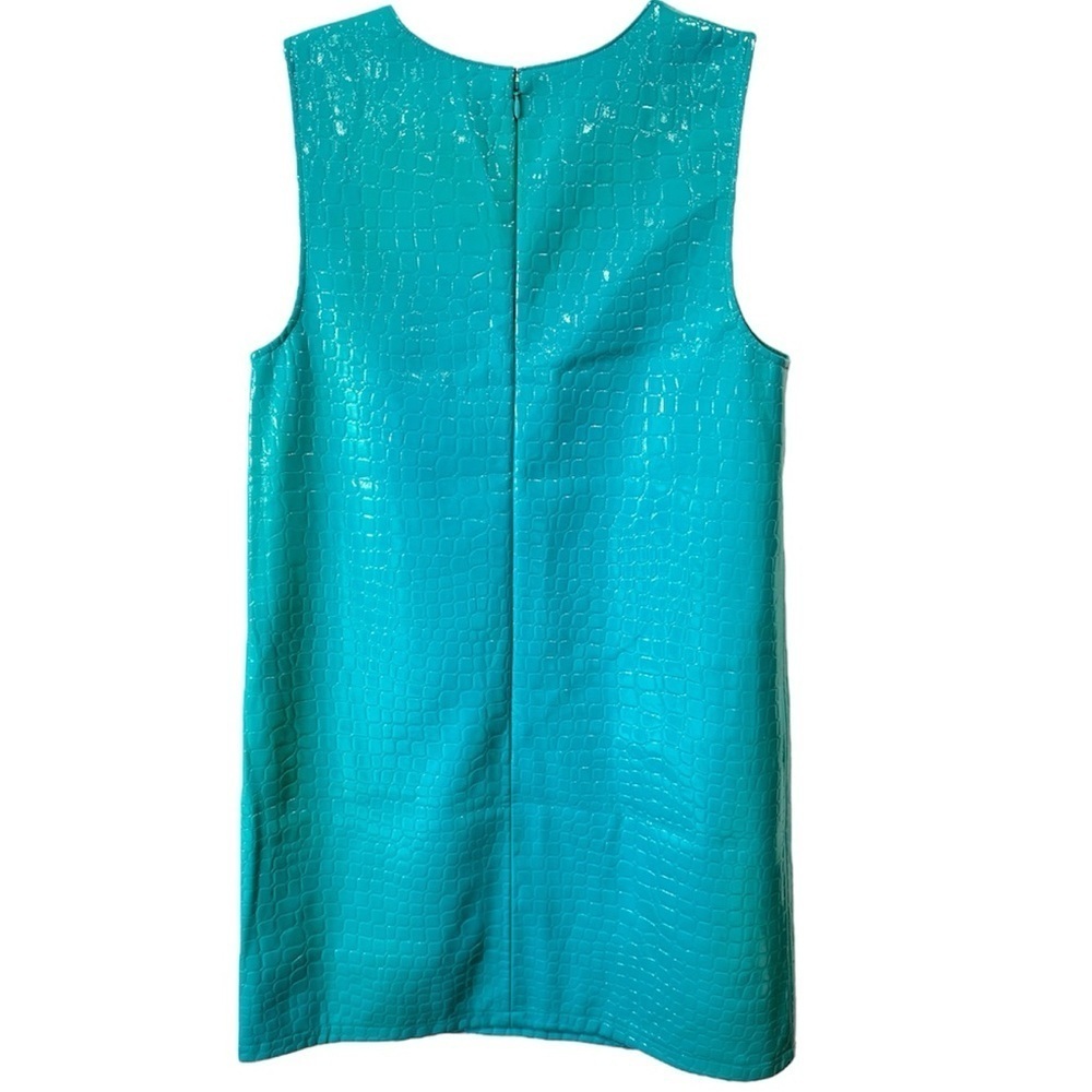 Halogen x Atlantic Pacific Croc Embossed Faux Leather Shift Dress S Teal - Picture 2 of 10